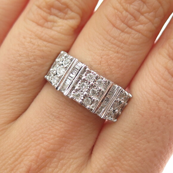 JANE SEYMOUR 925 Sterling Silver Real Round & Emerald Diamond Ring Size 7.25